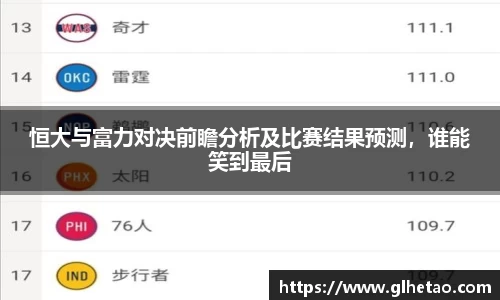 恒大与富力对决前瞻分析及比赛结果预测，谁能笑到最后